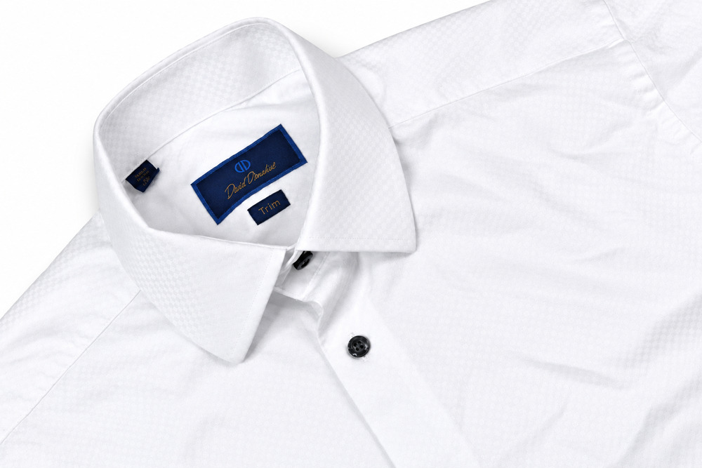 David Donahue Shirt Mens 16 White Geometric Trim FIt Long Sleeve Button-Up
